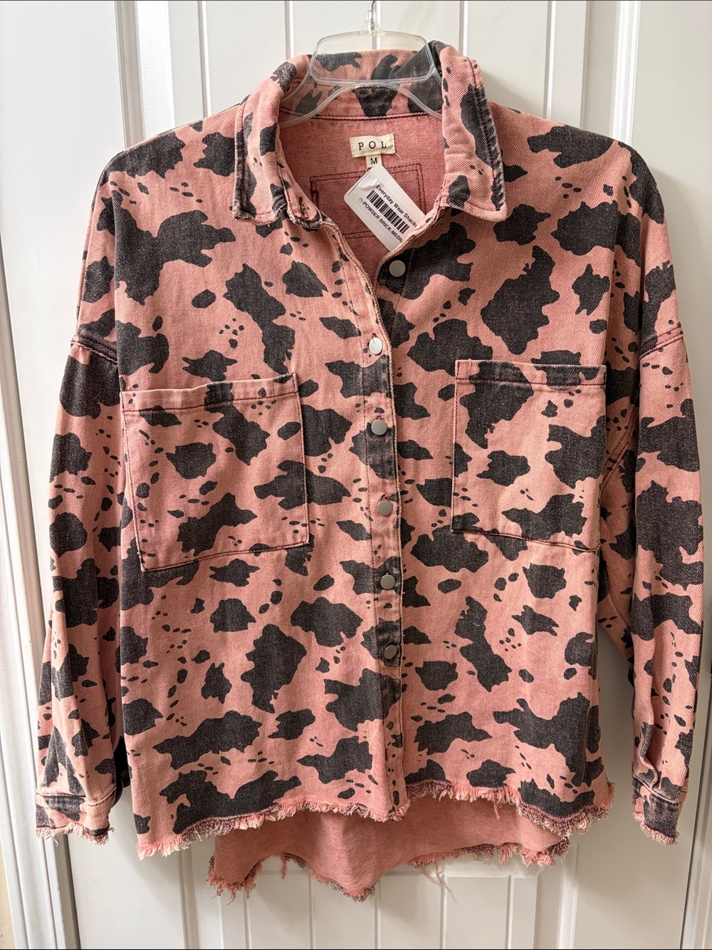 Pol Distressed Denim Cow Print Oversized Jacket - Size M - NWT